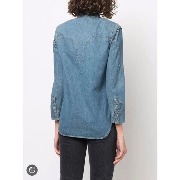 Zadig & Voltaire Thelmus Denim Western Shirt Size Medium Wash Blue Cotton Womens - Picture 2 of 13